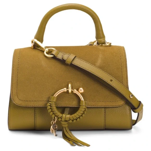 SEE BY CHLOE Joan Ladylike Bag Leather Suede Top Handle With Strap Olive Khaki